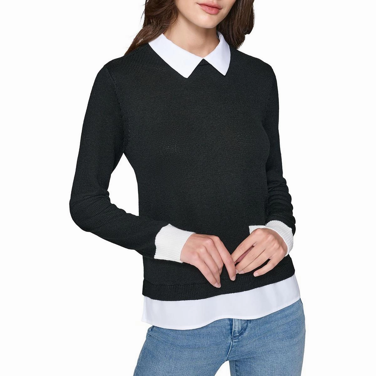 Womens Layered Knit Pullover Sweater