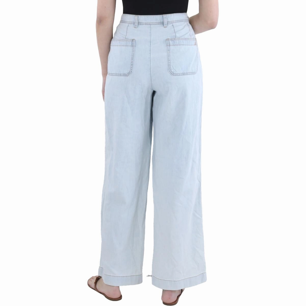 Womens Patch Pocket Light Wash Wide Leg Jeans