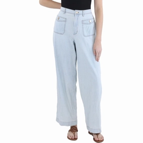 Womens Patch Pocket Light Wash Wide Leg Jeans womens capris online shop