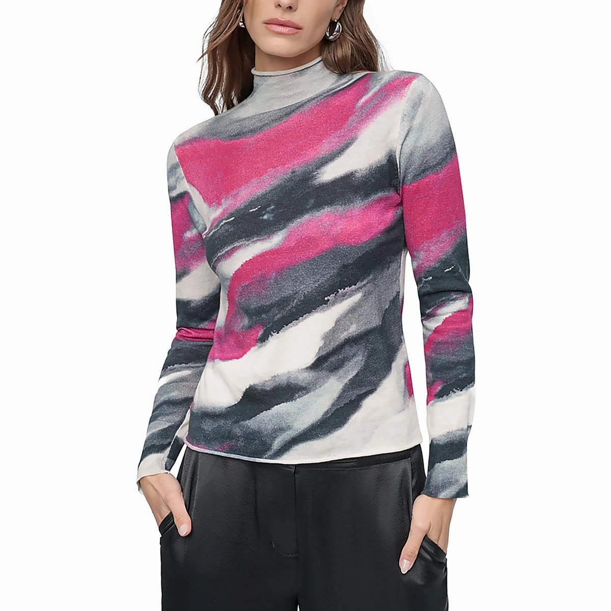 Womens Printed Cotton Turtleneck Sweater Tops Womens - cold-shoulder tops