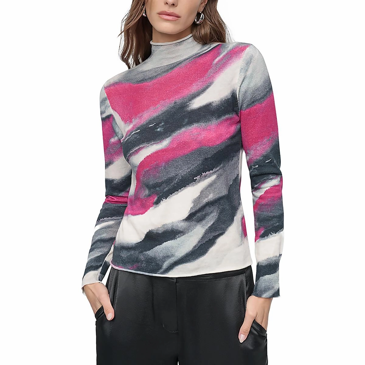 Womens Printed Cotton Turtleneck Sweater