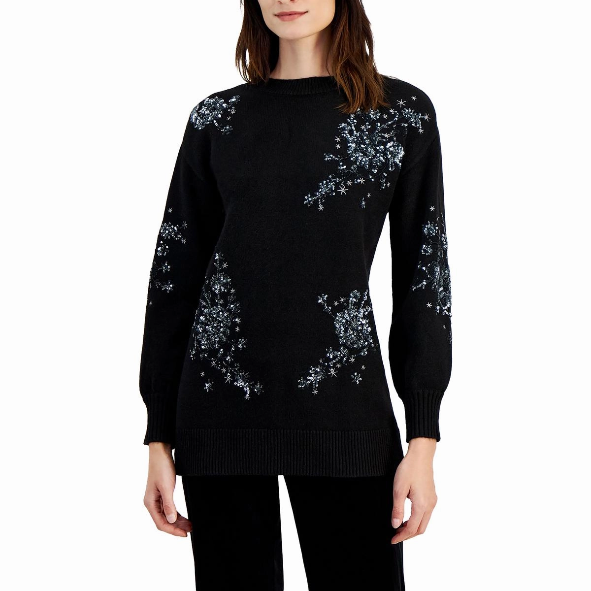 Womens Sequined Knit Tunic Sweater Tops Womens - cold-shoulder tops