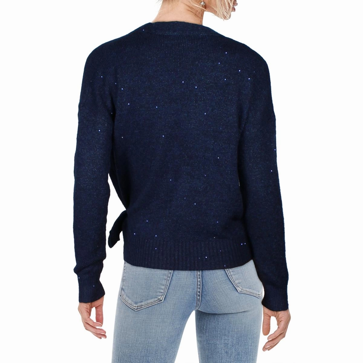 Womens Sequined Knit Wrap Sweater