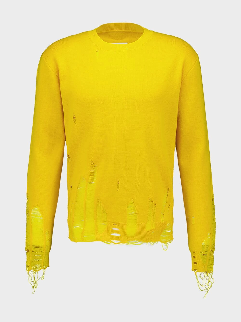 Yellow Distressed Virgin Wool Knit Sweater Knitwear Mens - men's sweaters sale