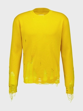 Yellow Distressed Virgin Wool Knit Sweater Knitwear Mens - men's sweaters sale