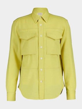 Yellow Wool Military Shirt Tops Mens - graphic tees sale