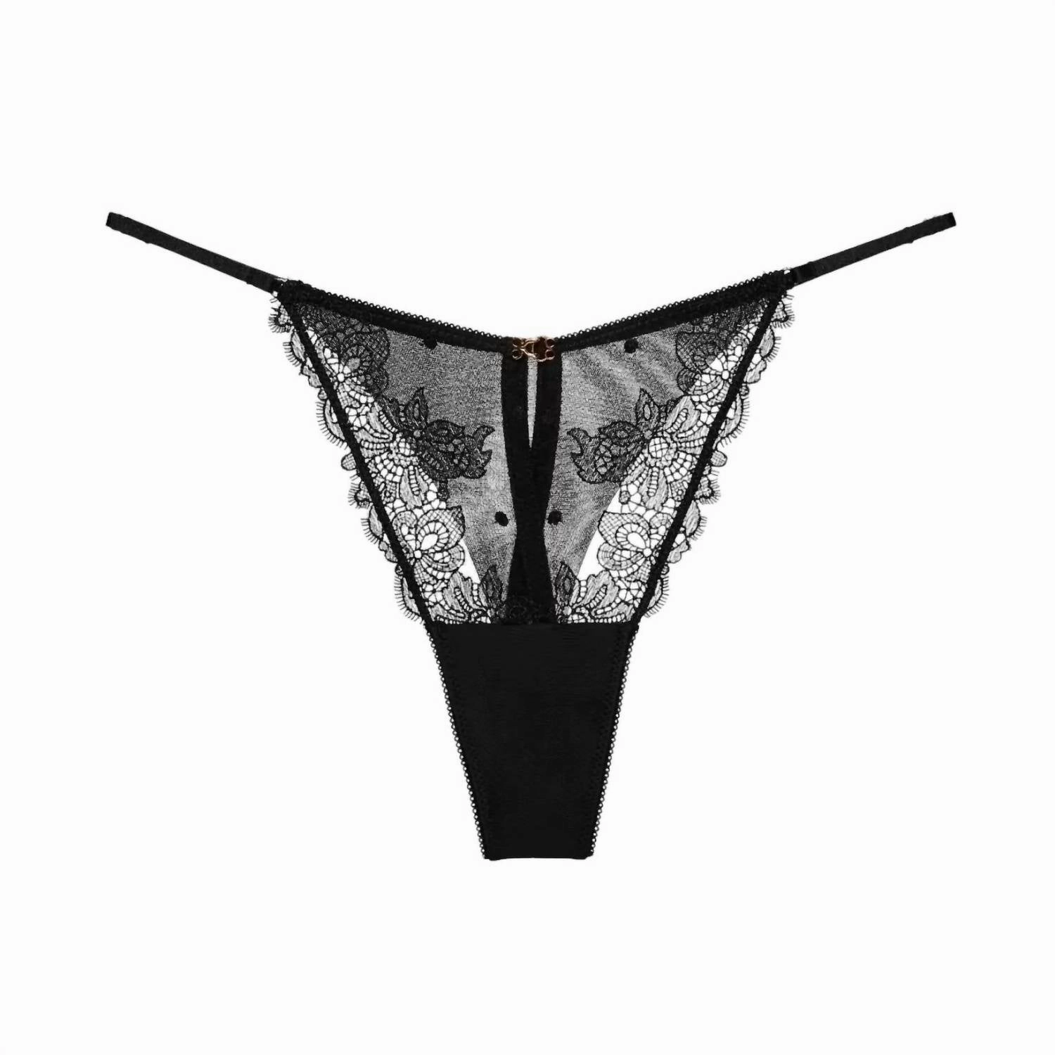 Zarzuela Lace Adjustable G-String In Black