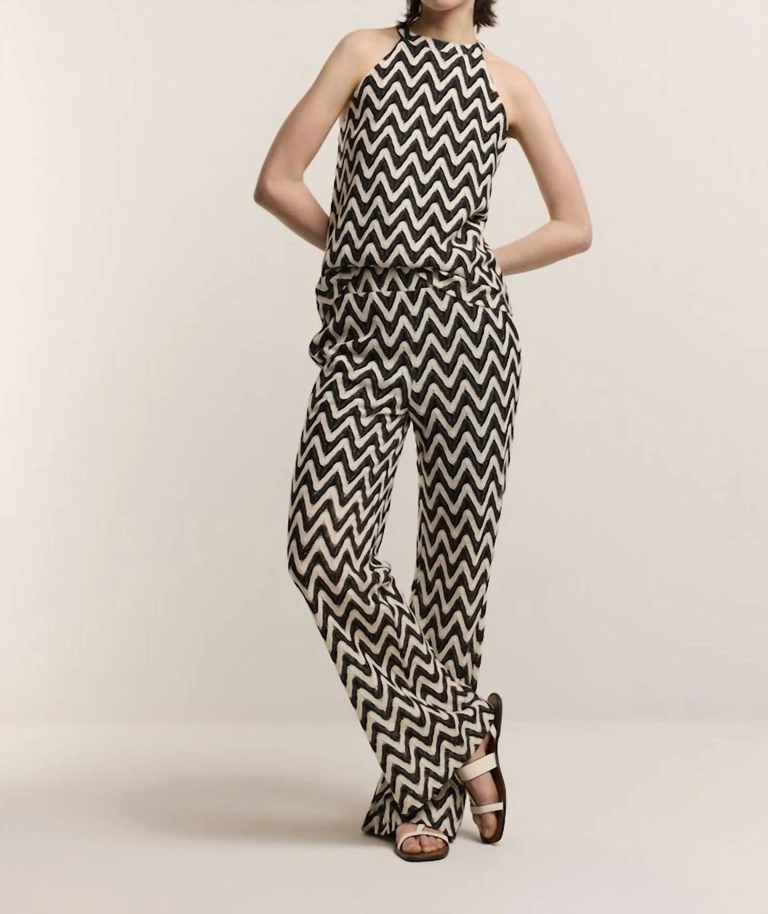 Zig Zag Crochet Pant In Black/ivory