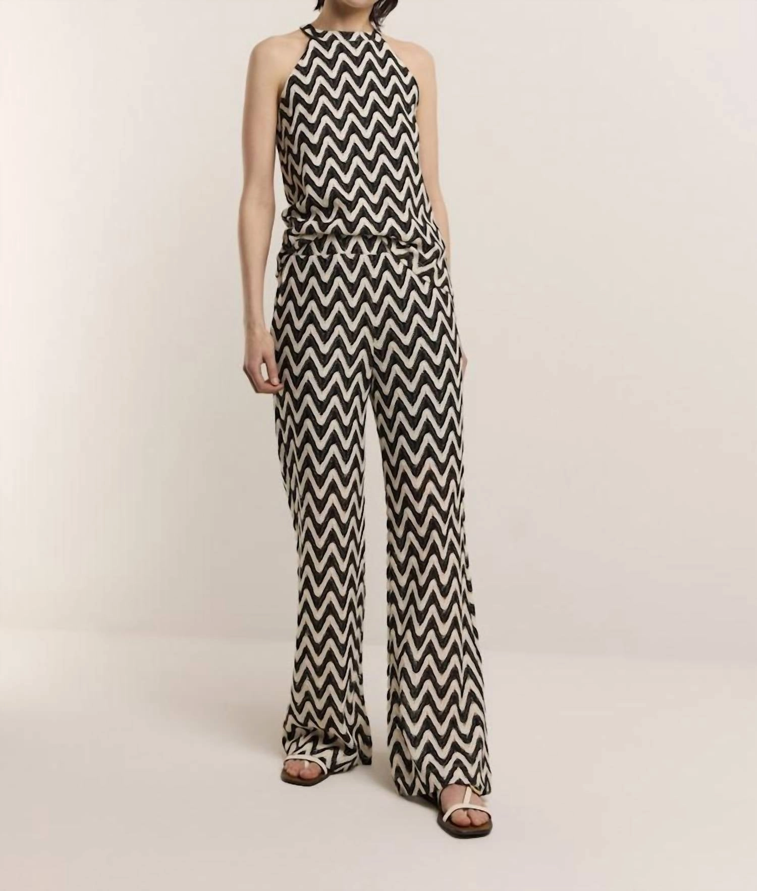 Zig Zag Crochet Pant In Black/ivory womens palazzo trousers online