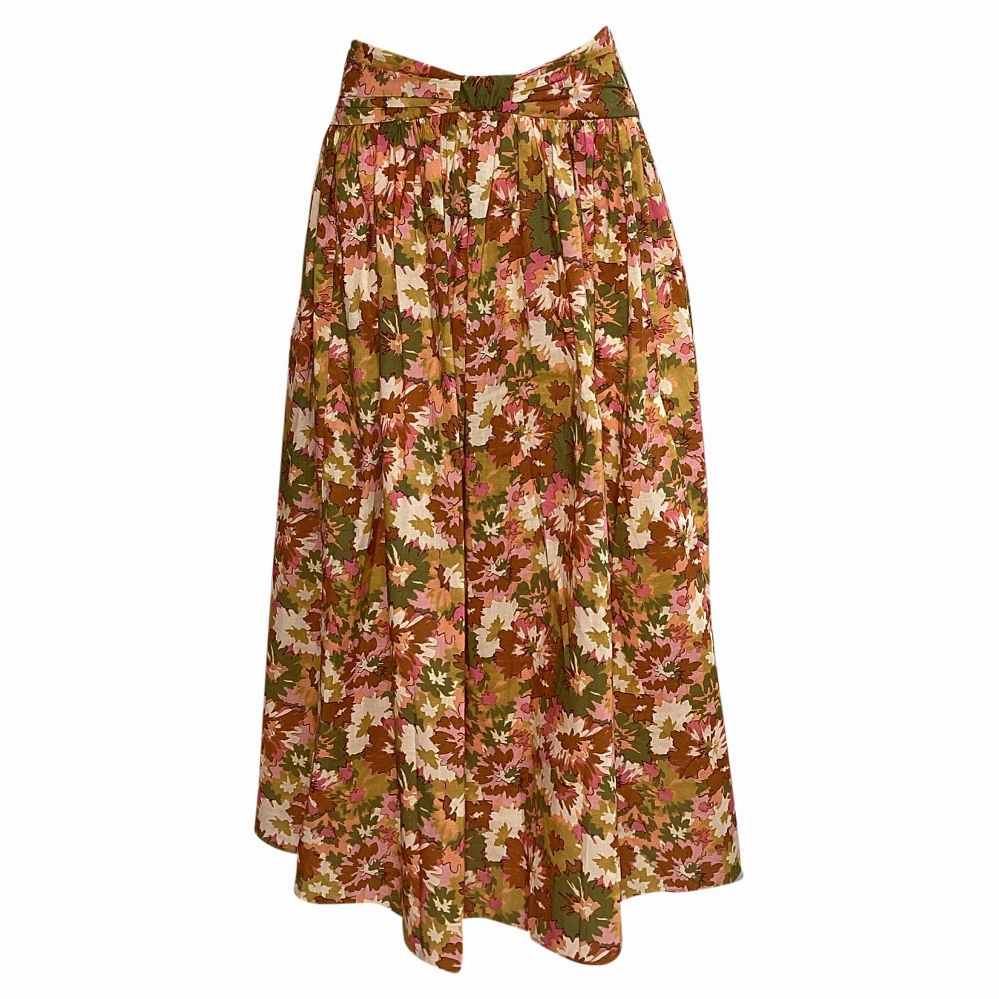 Zimmermann Floral-Print Gathered Midi Skirt in Multicolor Cotton